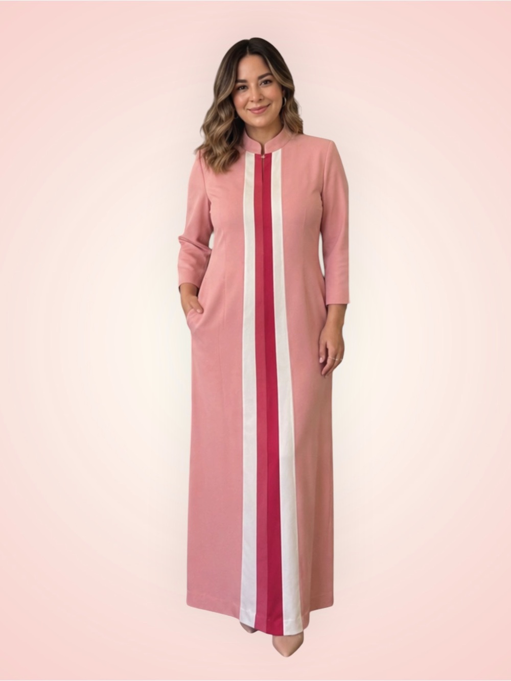 Vanity Fair house & Lounge pink dress with pockets. Size 14, Zipper front (E1)